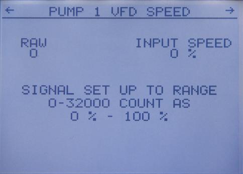 CHAPTER 8: Analog Scaling 39 PUMP VFD SPEED The next screens setup the analog input for VFD speed.