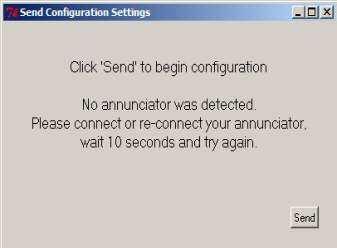 Once selected the Communications Port will be displayed and the Send command key should be pressed