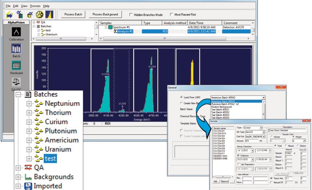 NEW ALPHA SPECTROMETRY MANAGEMENT SOFTWARE A batch wizard provides templates easing process operation and ensuring consistent measurement processes are maintained.