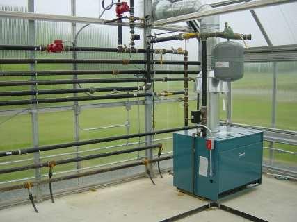 Central Heating (Boiler) A central boiler system is used in a large greenhouse or greenhouse range of connected greenhouses. It is also the preferred system in more temperate climates.