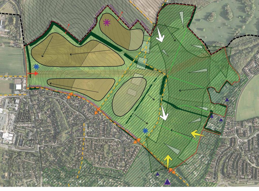CONSTRAINTS AND OPPORTUNITIES Site application boundary Existing pedestrian links Administrative boundary Listed buildings Potential future housing allocation within North Herts Listed building and
