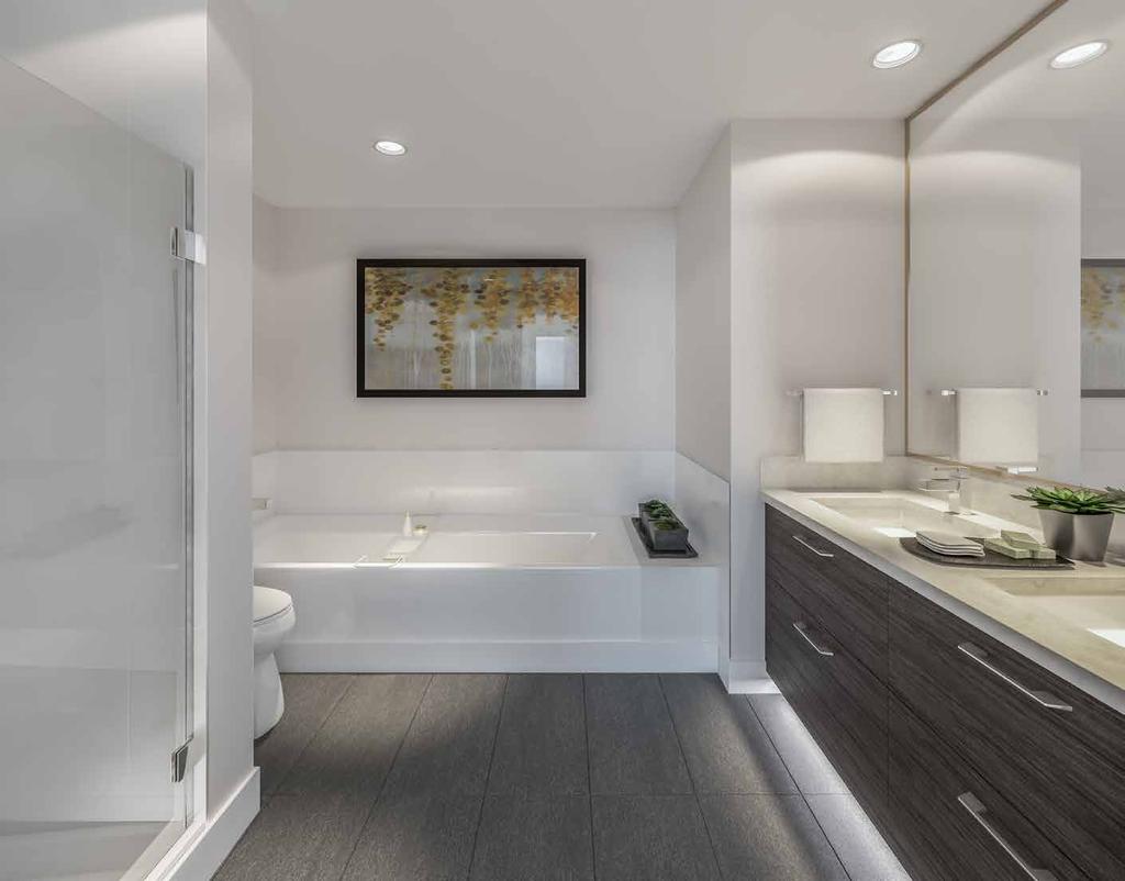 A REFINED RETREAT Master ensuites feature top-of-the-line fixtures and sleek designer finishes. Sophisticated interiors feature two contemporary colour palettes to choose from.