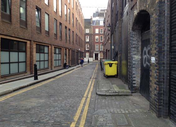 5.0 Public Realm Looking South along Blossom Street towards Folgate Street. Looking West along Folgate Street towards Norton Folgate. Entrance to Fleur De Lis Passage from Shoreditch High Street.