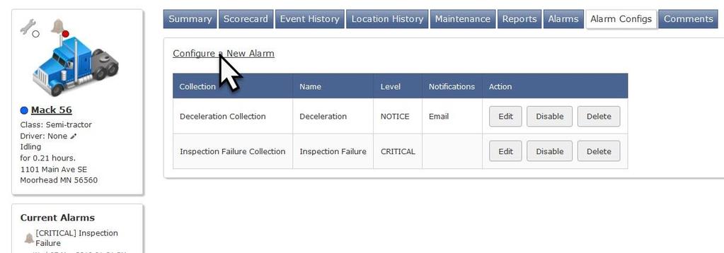 Click on the asset that the alarm will be configured for from the menu tree on the left side of OneView.