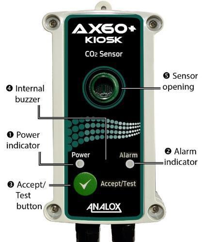 2.2 Features CO 2 Sensor Alarm Power indicator (green LED) If the indicator flashes once per second: CO 2 Sensor is receiving power and operating correctly.