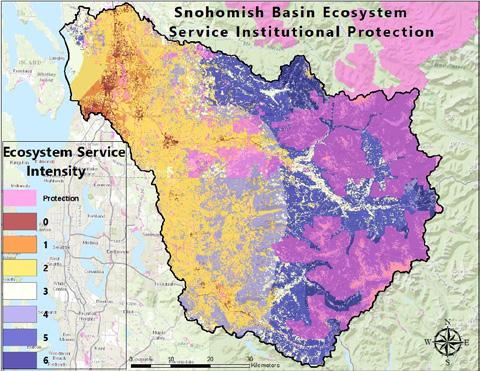 Snohomish County King County Ecosystem Services Intensity in Protected Open Space Lands in the Snohomish River Watershed (WRIA 7) Source: Giurgiulescu, Mihai and Graywolf Nattinger, Spatial Ecosystem