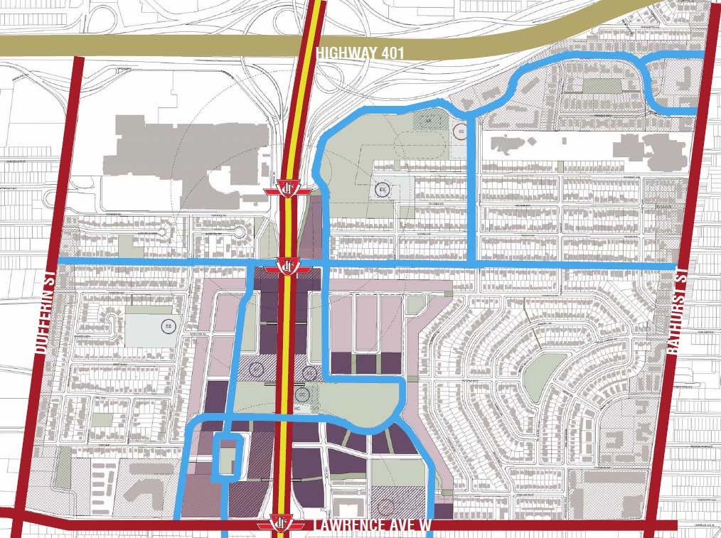 9.5 Option C Figure 20: Option C Proposed Street, Pedestrian, and Bicycle Plans Varna and Flemington on the east side of Allen Road bend around a large central park before bending west and north to