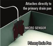 Both sensors continuously monitor any condensate overflow in the primary and secondary drain pans and automatically shut off the system and activate an alarm if any overflow is detected.