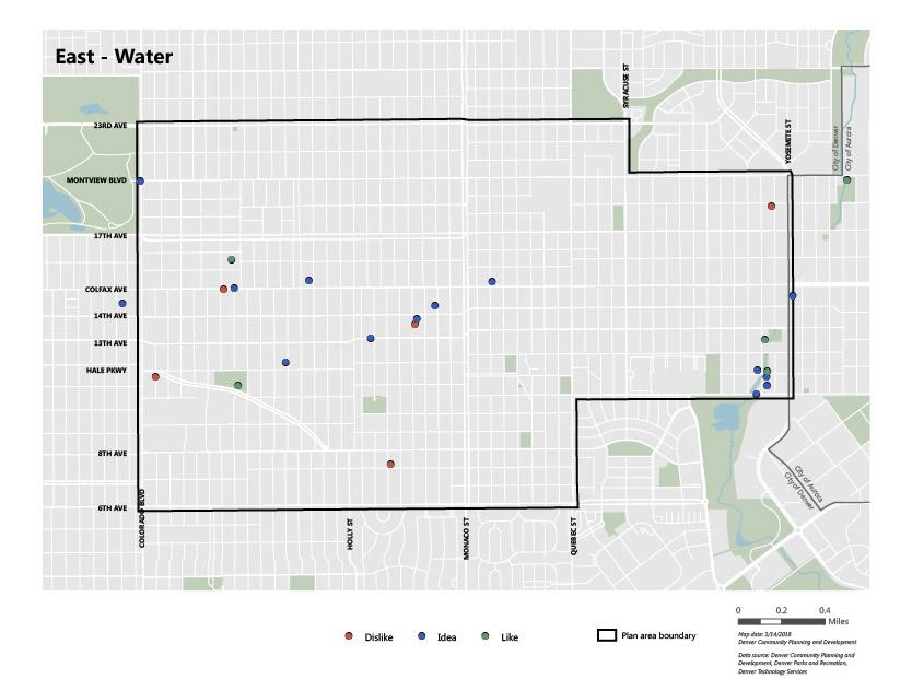Water (10%) Likes Design of Westerly Creek water channel Permeable land for storm water runoff on carriage lots Dislikes Localized flooding Poor water quality