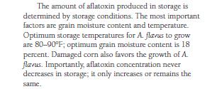 Some points on Aflatoxin The threshold for some form of action level is 20 ppb Cleaning can reduce toxin concentrations, as it tends to be concentrated in the smaller broken particles The discards