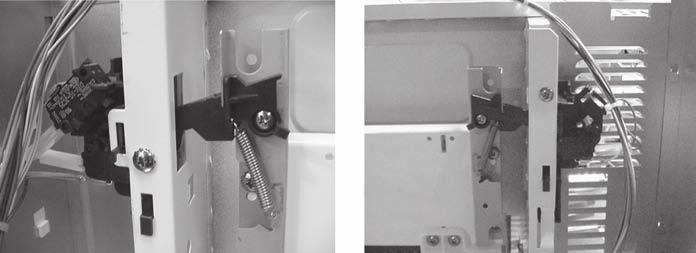 7. Remove each switch from the latch hook by pushing the in the top position, located on the left side of the unit. The door sensing switch by itself on the right side of the unit. 2.