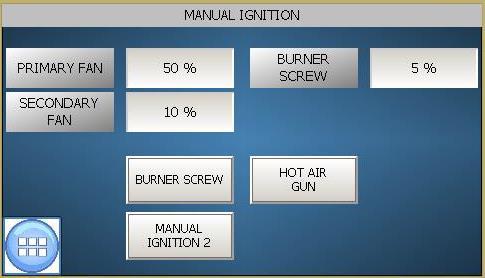 Image 10. Manual ignition page The burner is equipped with automatic ignition. Run the burner screw with the BURNER SCREW button so that the burner head has enough fuel.