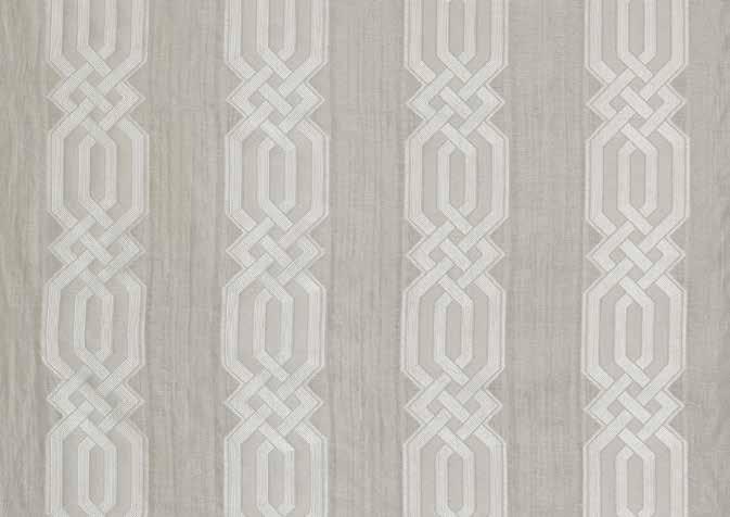 interlocking geometric stripe with a generous scale, Orsino is a woven sheer with a subtle lustre.