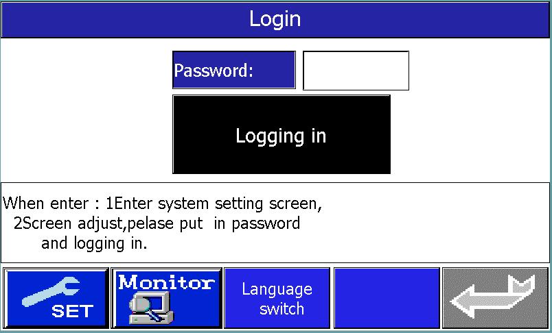 Password screen The original user name and password as follows: User name: ADMIN Password: 900 In