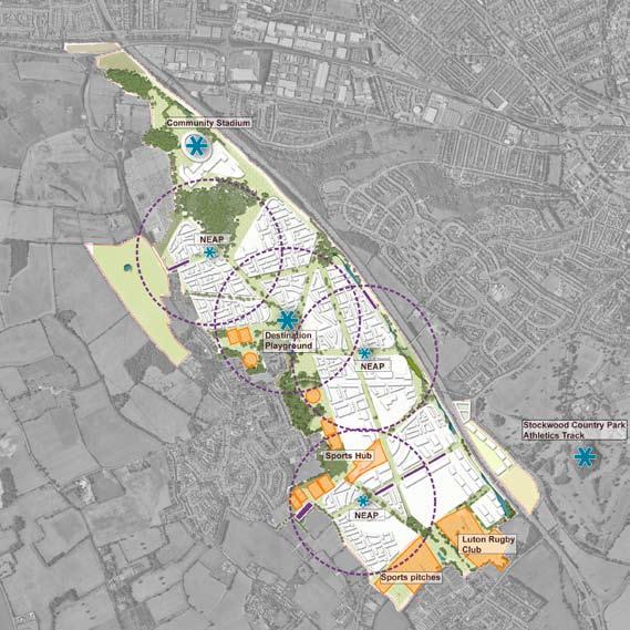 Sports, play and allotments A variety of active and productive public open spaces are proposed across the site The scheme includes three main centres for sports facilities grouped together for ease