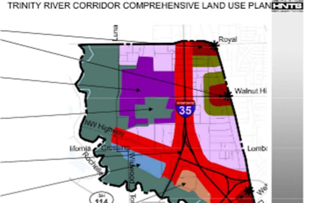 Transit-oriented developments are planned at two future Dallas Area Rapid Transit (DART) stations West of Interstate 35E, existing heavy industrial uses are allowed to expand and be protected from