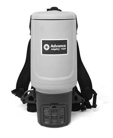 Adgility 6XP & 10XP Backpack Vacuums F A C T S H E E T TYPICAL APPLICATIONS INCLUDE Education Buildings Office Buildings Libraries Health Clubs Airports / Train Stations / Bus Depots Daytime Cleaning