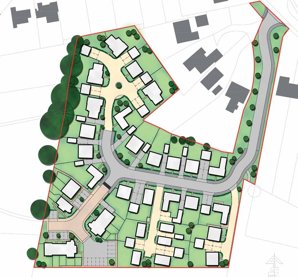 Scheme proposal This is the masterplan for our proposed residential development of 39 homes on the B&M Concrete site, off Falkenham Road, Kirton.
