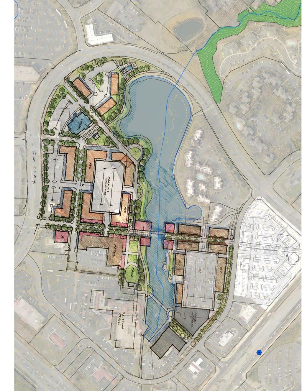Concept Planning - Broad mix of uses can be created - A new park and promenade along the western edge of the lake can pull visitors deeper into the development -