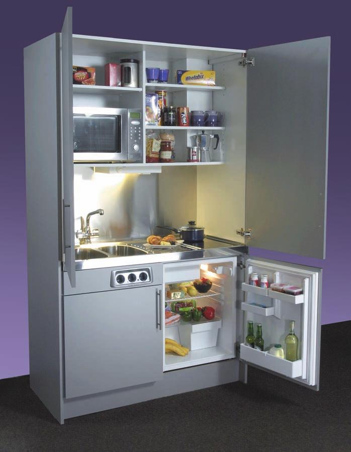 hideaway mini-kitchen HA06L / Ceramic 1200W x 620D x 2100H Stainless steel effect laminate doors (group 3)