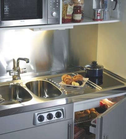 bowl Stainless steel sink 120 litre integrated refrigerator with ice-box Top unit with shelving & microwave