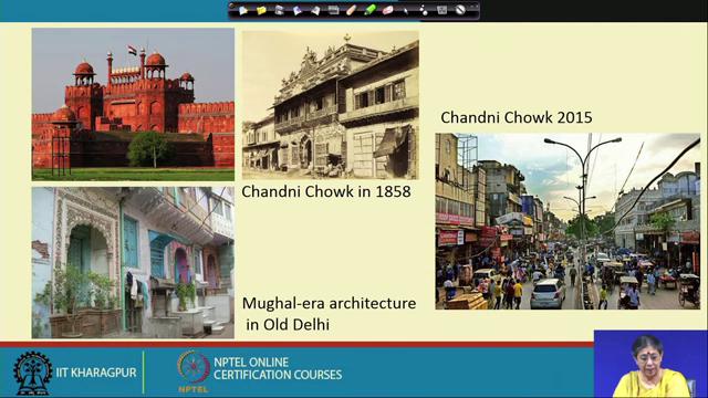 is not a monument where the group of buildings which is a picture from 1858, and this is that spine which have talked about. (Refer Slide Time: 01:59) This is what is Chandni Chowk today 2015.