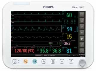 Main components Display The Efficia CM12 patient monitor gives you a 12" color LCD screen (touch screen optional).
