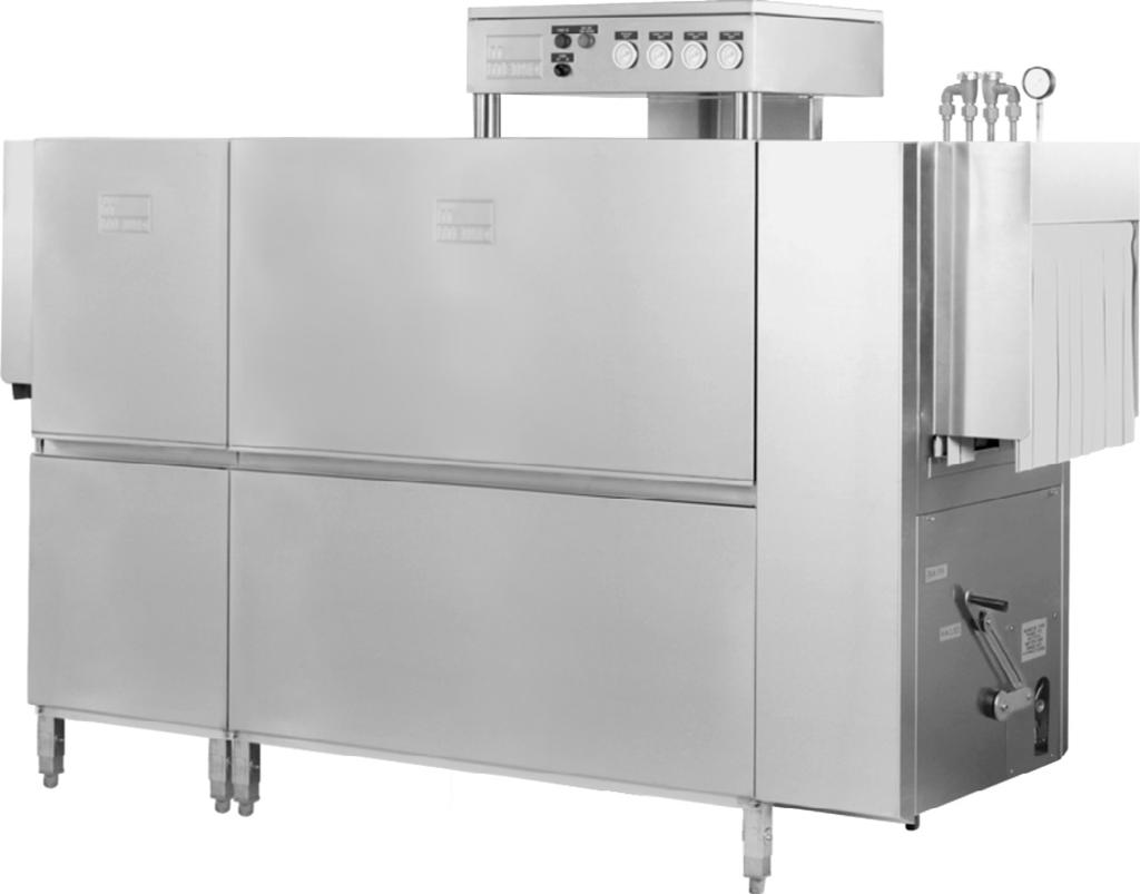 Large separation between wash and rinse (4 upper, 5 lower) avoids splashing of soiled water onto sanitized ware Front-sloping tanks for complete drainage and easier cleaning External, easily-operated