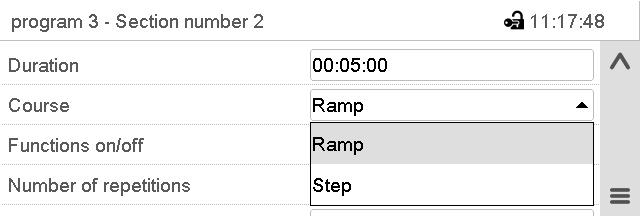 9.7.2 Set-point ramp and set-point step You can define the type of temperature and humidity transitions for each individual program section.