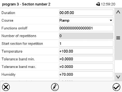 Section view, showing the temperature tolerance band Select the field Tolerance band min and enter the desired lower tolerance band value. Setting range: -99999 to 99999.