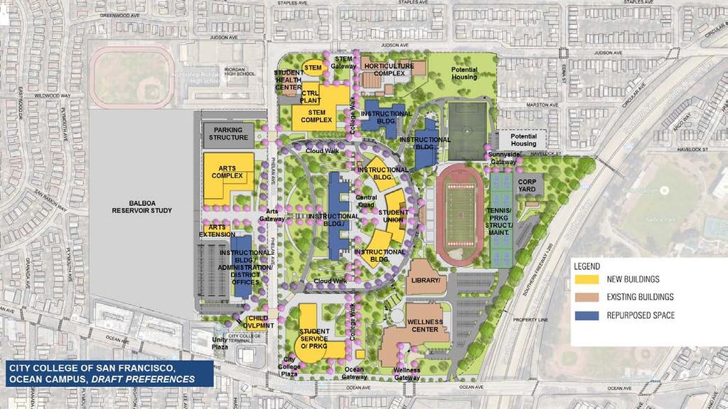 PREFERRED FEATURES FOR OCEAN CAMPUS DEVELOPMENT Image F. Ocean Campus Draft Preferences This image shows existing buildings, as well as draft proposed renovations and new facilities.