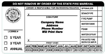 fire code official upon request. Example of currently accepted label AES service tag.