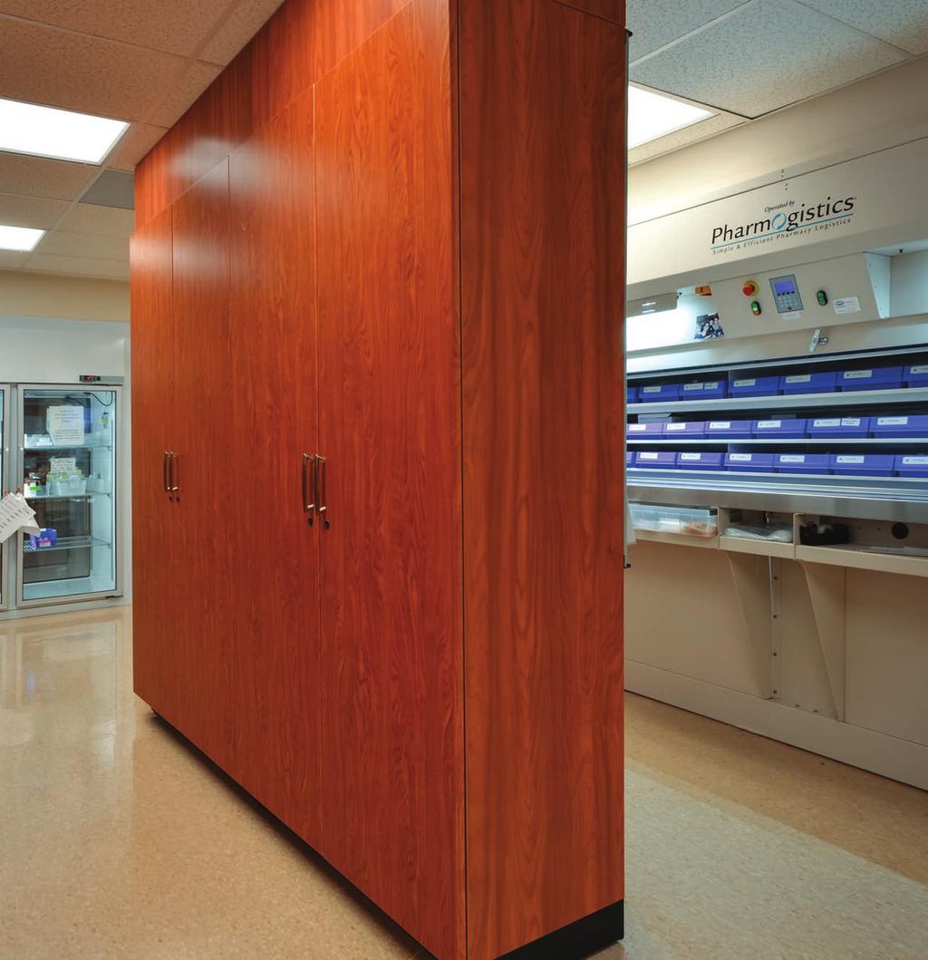 HAMILTON Solutions at Work At Capital Health Medical Center Hopewell, two walls of storage shield the order entry area from the noise and heat of nearby carousels and refrigerators.