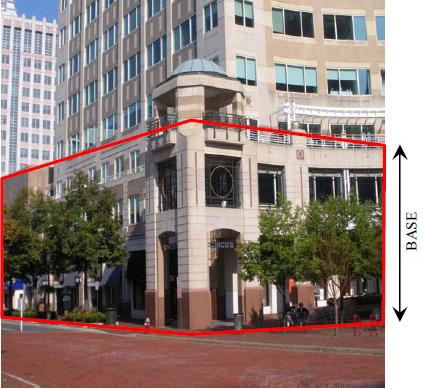 Scale the building s base or podium height to the width of the adjacent streetscape, using a recommended ratio of street width (measured building face to building face) to podium height of between