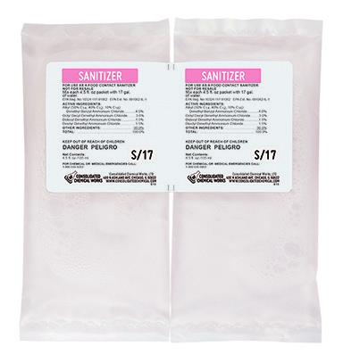 )/ Total Yield 640 gallons each packet with 3 gallons of water to sanitize hard, non-porous food contact surfaces with a brush, cloth, mop, or sponge. 600-0.8 fl. oz. packs/ Total 480 fl.oz. (3.
