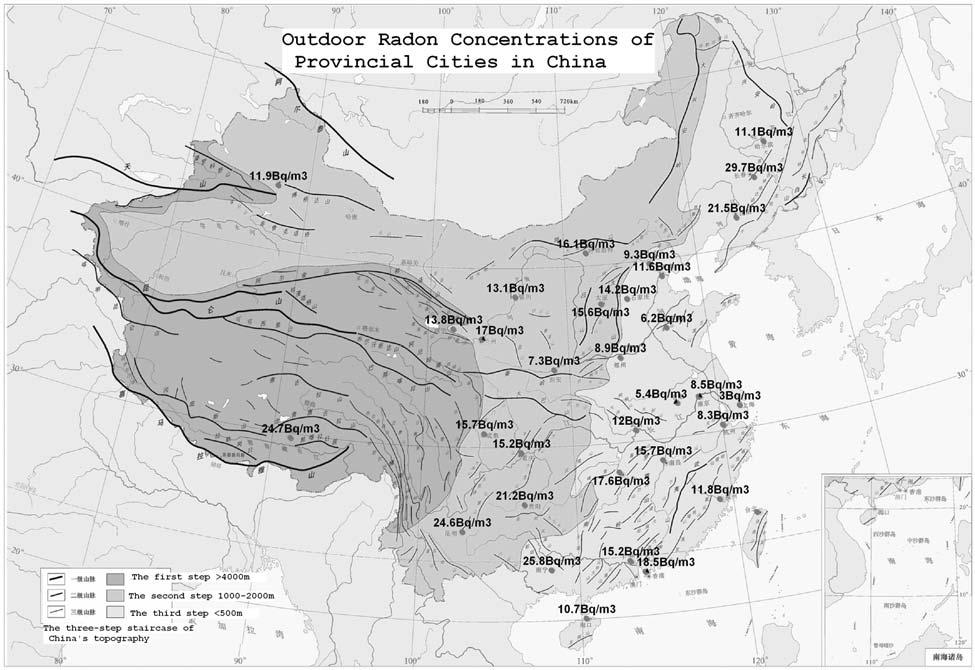 376 Q. F. Wu et al. Results and discussions Table 2 presents the result of outdoor radon concentration survey in China. There are 165 measuring points in 33 provincial cities.