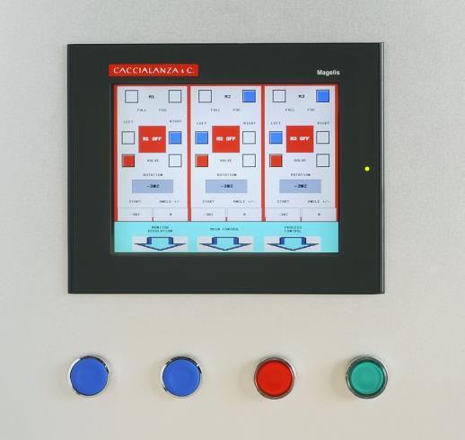 The central module is equipped with a colour display as interface with the operator, beside some buttons and luminous led and a key switch to enable the operation of the local command devices