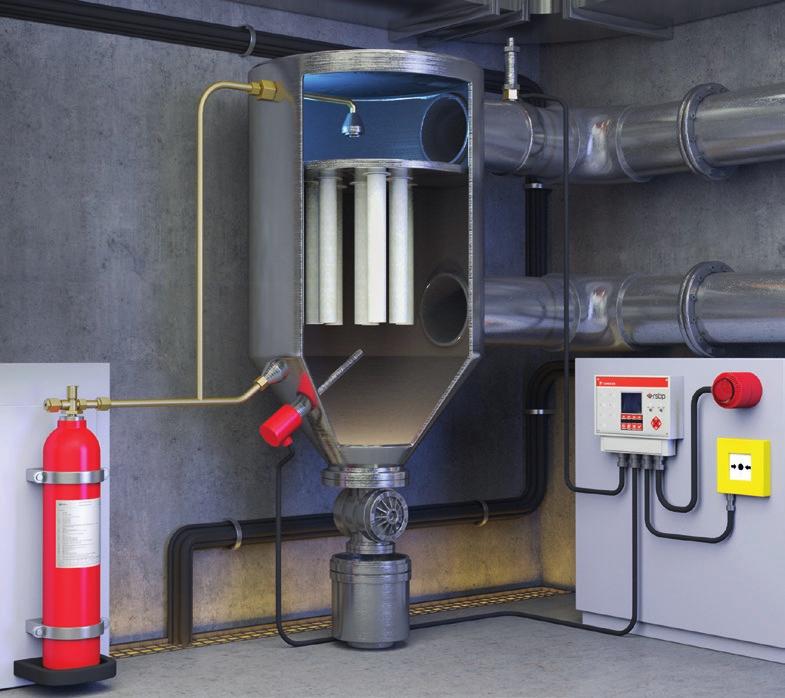 The extinguishing agent is dispersed evenly in the protected space using special nozzles designed precisely for the specific type of extinguisher.