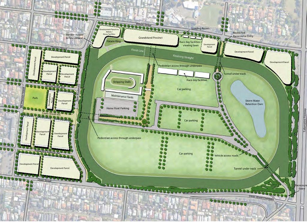 MASTERPLAN CASE STUDIES The Moonee Valley Racecourse Illustrative Master Plan provides a framework for the development of approximately 40 hectares of freehold land (including racing facilities).