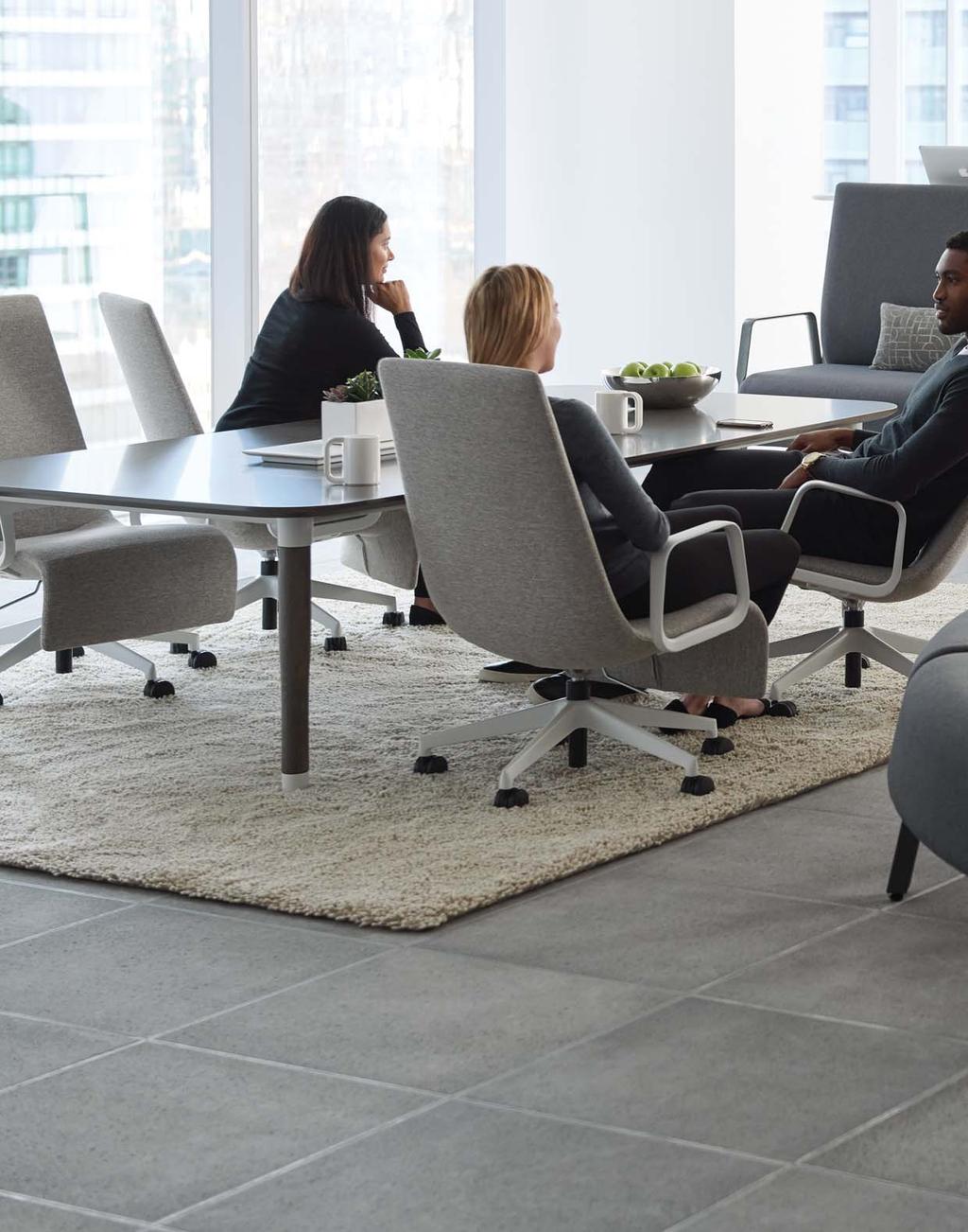 Conference Lounge Chairs: Digi Tweed, Silt Tweed Pillows: Thangka, Silver Rings frame Greystone encourages users to lounge and work, meet and
