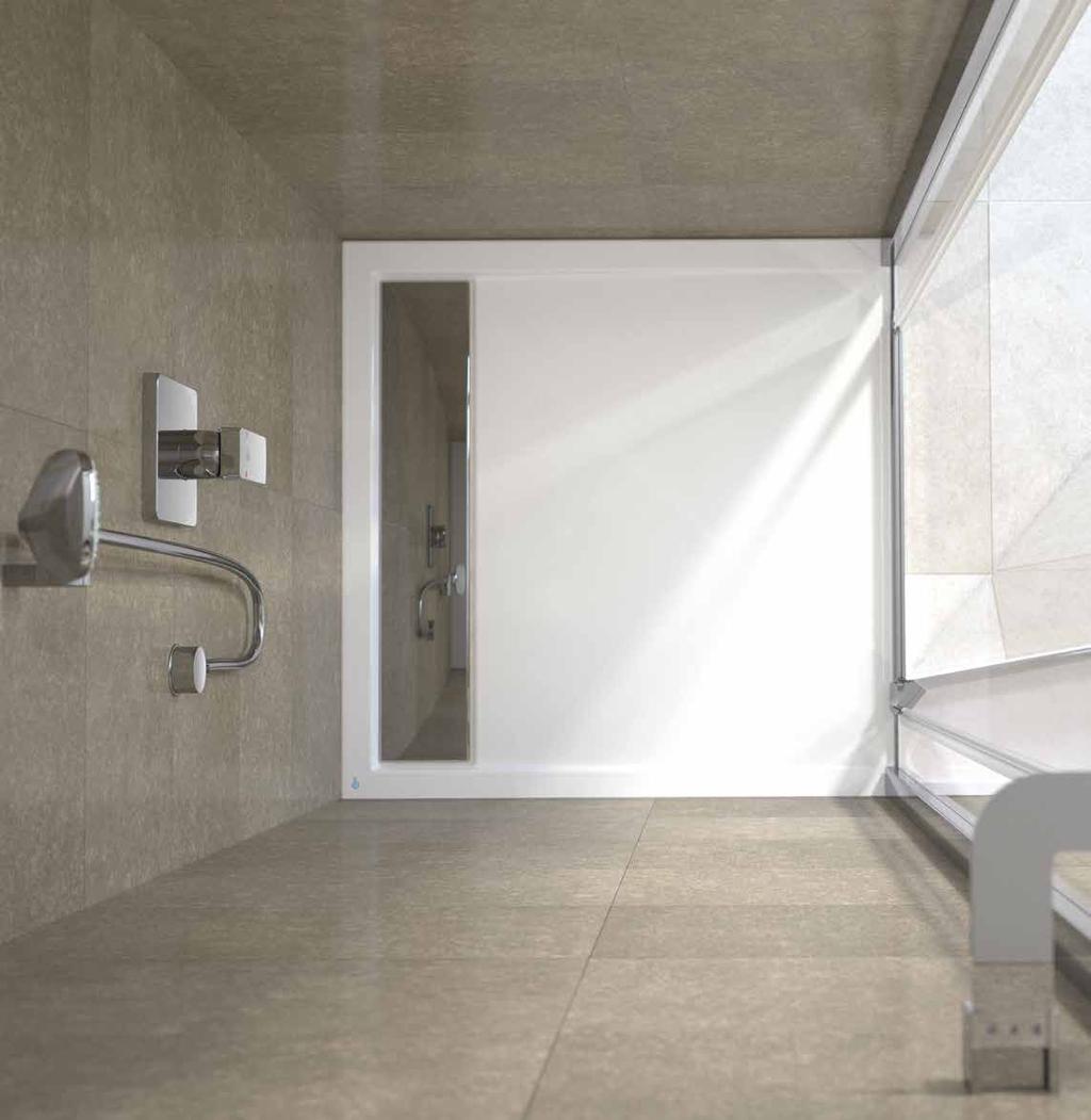 18 Product options Shower trays 19 Clean, crisp & clever A flat, smooth floor, unpunctuated by plug holes, is very stylish.