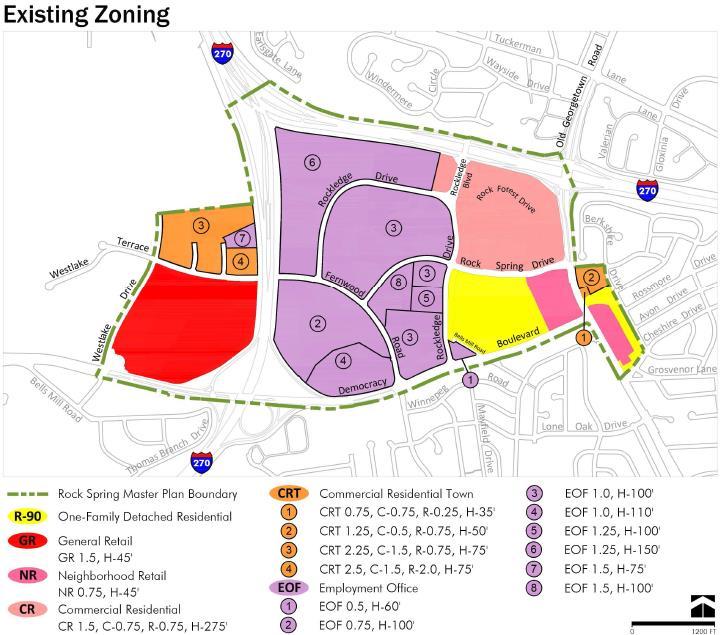 Figure 3: Existing Zoning Community Facilities Land use recommendations in the Rock Spring Master Plan must consider school capacity in the Walter Johnson School Cluster in North Bethesda.
