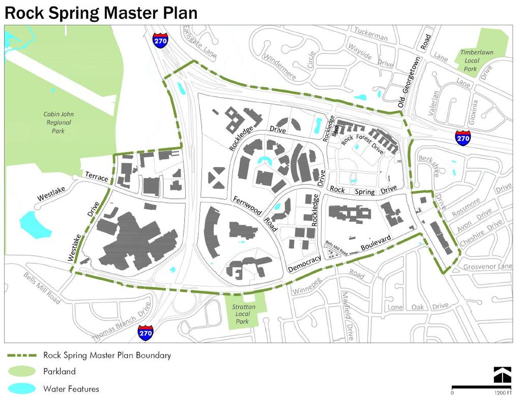 INTRODUCTION The Rock Spring Master Plan area is located in North Bethesda in the vicinity of the Interstate-270 spur.