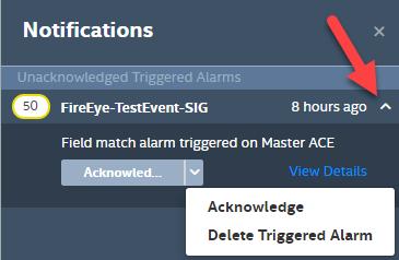 The Triggered Alarms View is broken up into two different elements: Unacknowledged Triggered Alarms System Notifications The Unacknowledged Triggered Alarms will show a full