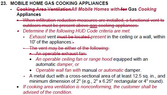 required repair to an advisory condition : For kitchen ventilation,