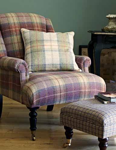 Woodford Check DHIGWC306, Midsummer Rose DCAVMI202, Taormina DTAOTA325, Sherbourne DMABSH303 Footstool Odile DCOROD304 Chair Woodford Plaid DHIGWP306