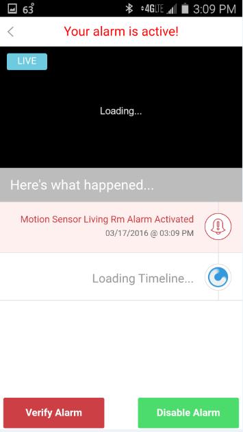 3 - If the user has determined that the alarm event was a false alarm & the user pressed the Disable Alarm button, the confirmation app screen will pop up.
