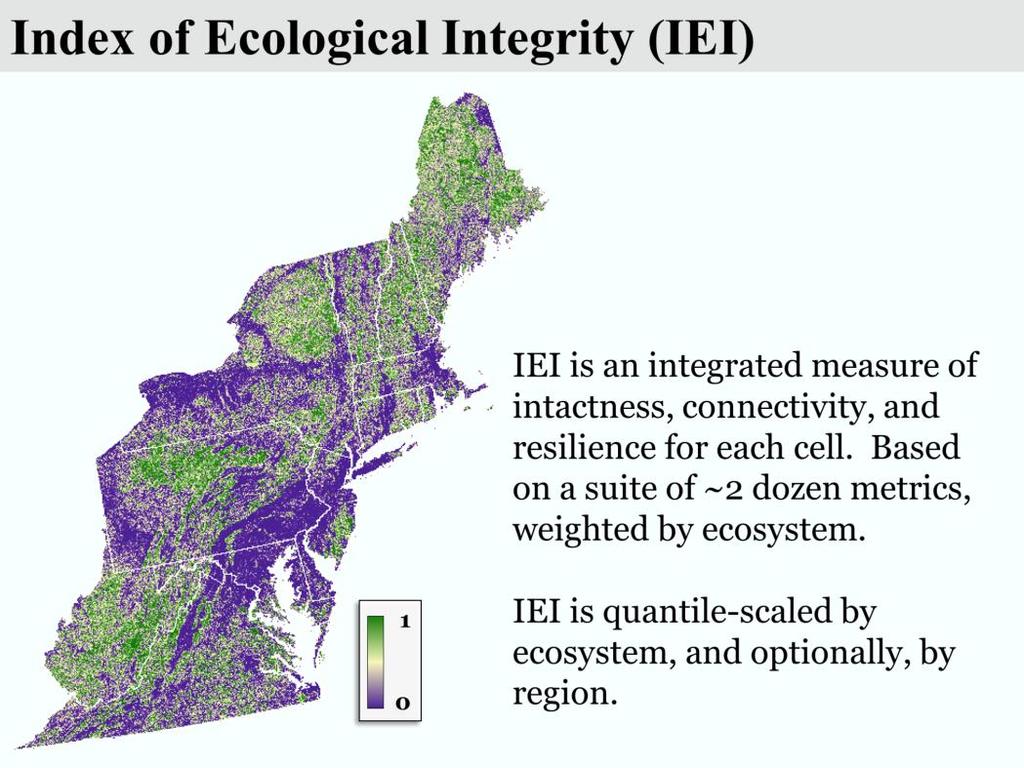We assess the landscape in two different ways. This first is with a coarse-filter model of ecological integrity.