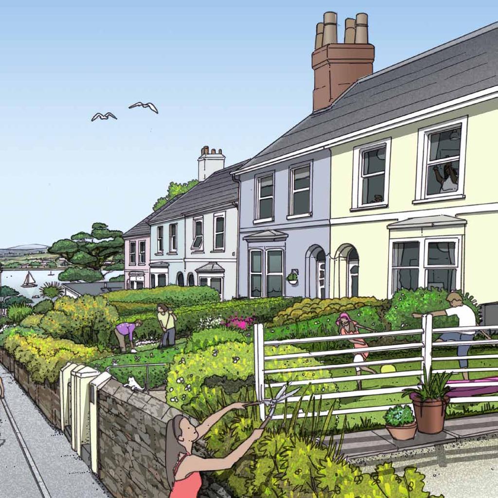 C F D A B C The River Tamar Narrow, sloped residential street leads down to the River Tamar Dwellings step down along and across the street responding to the local topographical challenges D E F