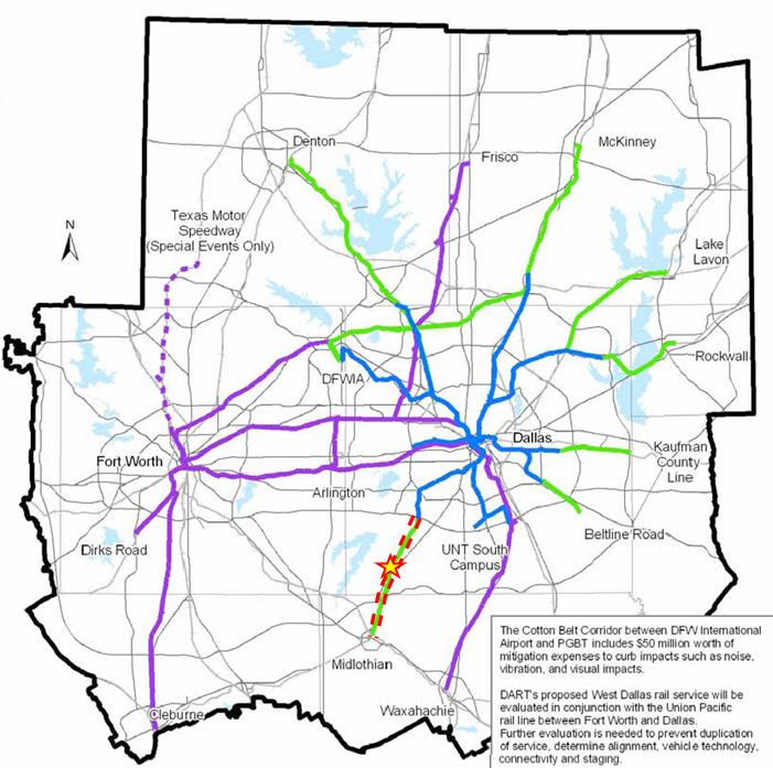 Introduction With potential commuter rail service along the BNSF rail line, from the DART Red Line terminus to Midlothian, Cedar Hill is taking a proactive approach to prepare itself to become a more